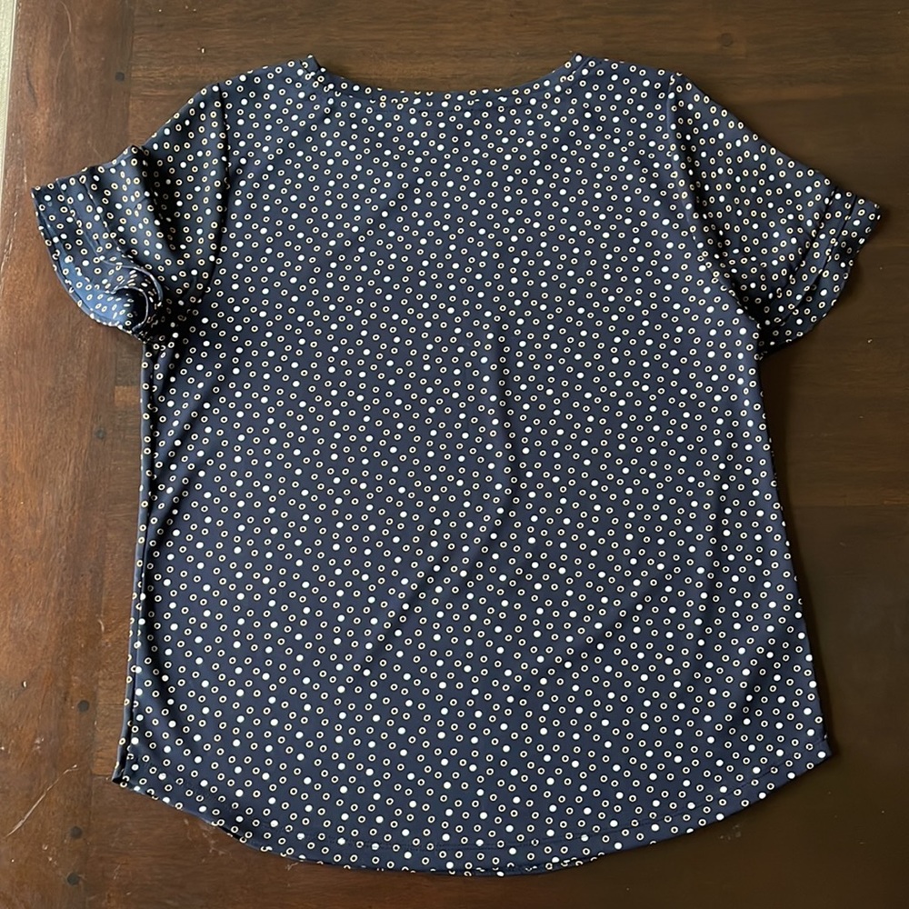 Navy blouse with tiered ruffles on sleeves - Picture 2 of 6
